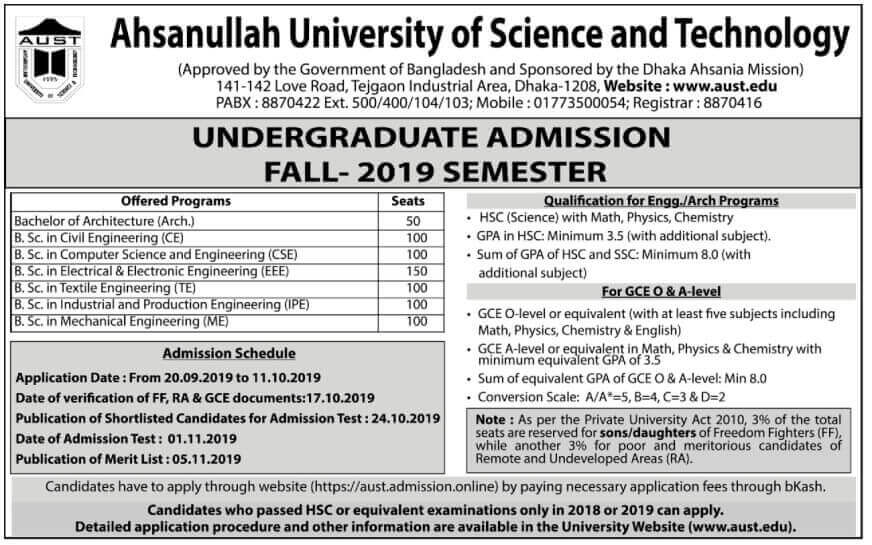 AUST Admission Programs And Ranking Information